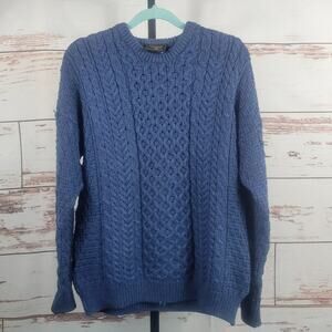 Carriag Donn Ireland 100% Merino Wool Fishermans Sweater Blue Size Medium